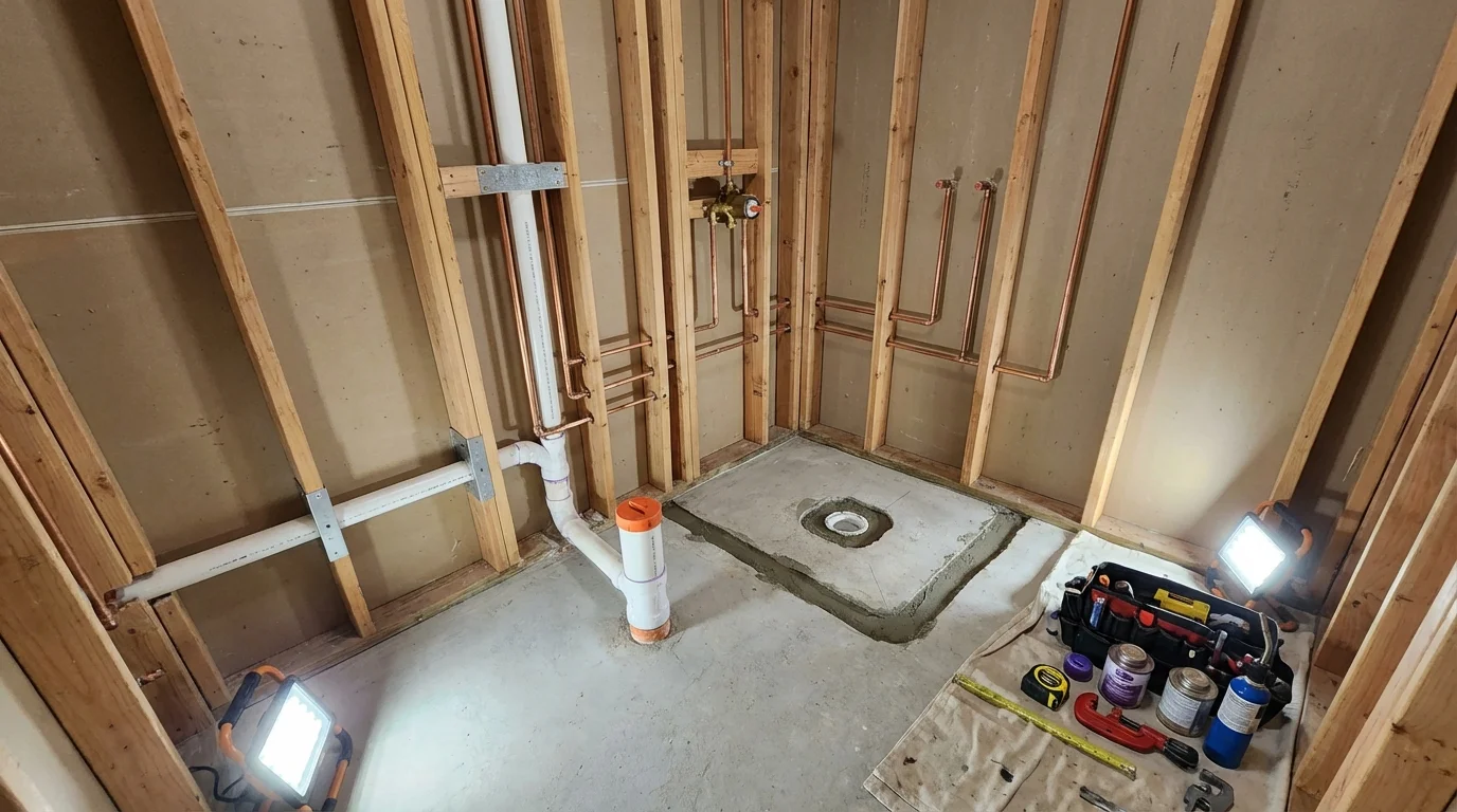 Bathroom rough-in plumbing during remodel by Johns Plumbing LLC in Ekalaka